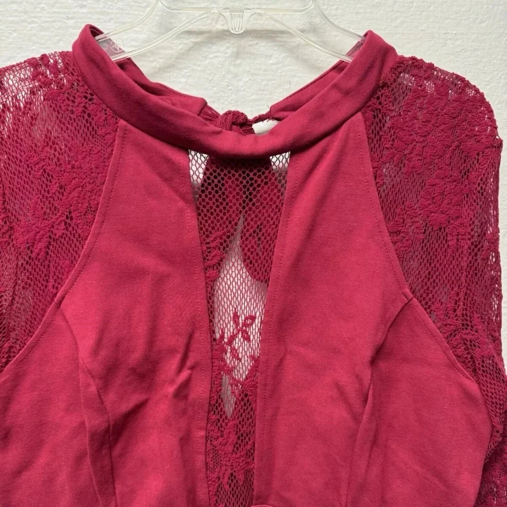 Free People It's Now or Never Wine Red Lace Bodycon Dress - Picture 4 of 7